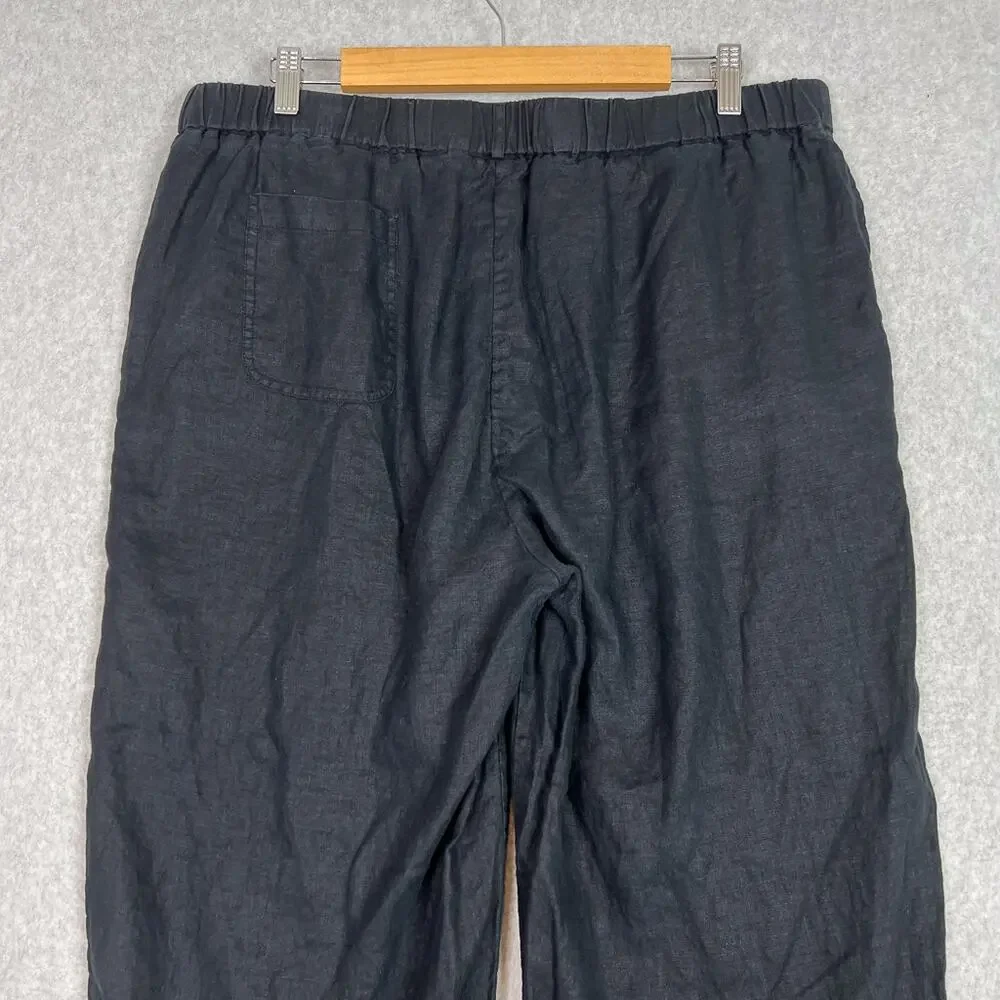 Quince Black 100% European Linen Cropped High Waisted Pants Size XL